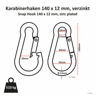 Karabinerhaken 140mm x 12 mm