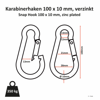 Karabinerhaken 100mm x 10 mm - 10 Stück