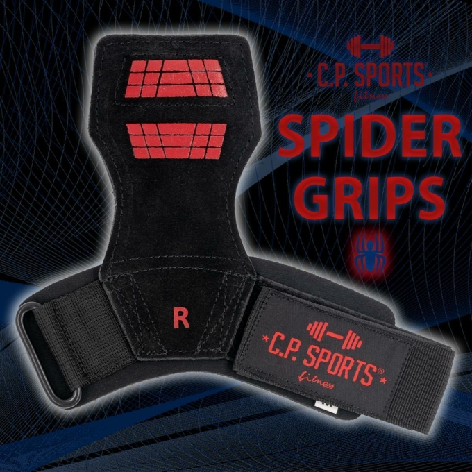 C.P.SPORTS SPIDER GRIPS &ndash; Pro Zughilfen / Power Straps mit Handgelenk Bandagen & Gelpolster 