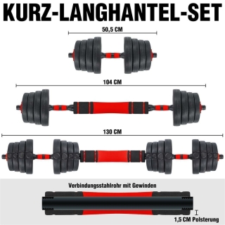 Kurz-Langhantelset - 30kg red-black