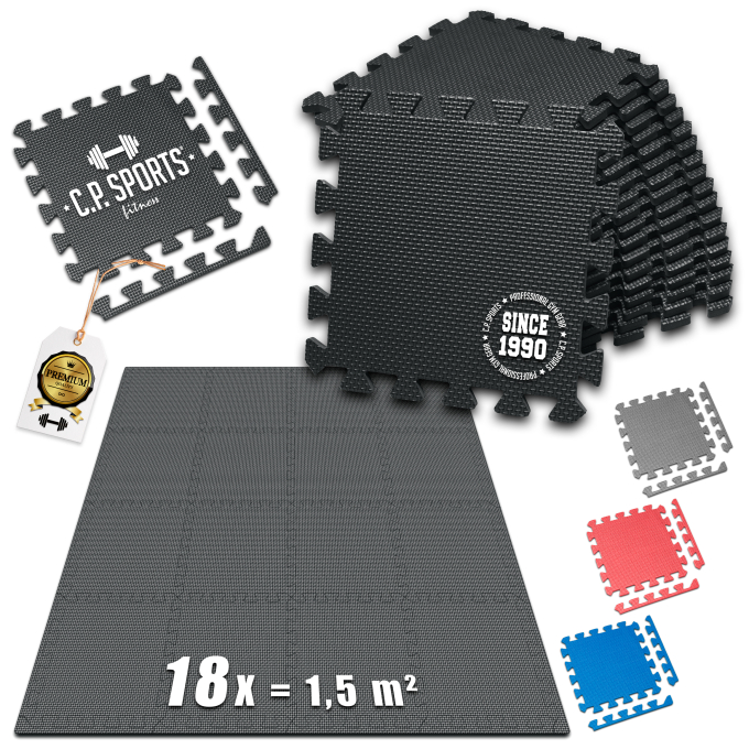 Puzzlematten – 18 Stück mit Umrandung = 1,5m² – schwarz