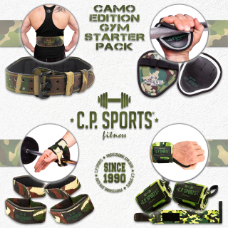 Camo Edition Gym Starter Pack - Gewichthebergürtel Komfort + Handgelenkbandagen + Zughilfen + Power Grips