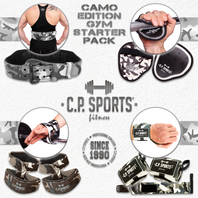 Camo Edition Gym Starter Pack CAMO WHITE - Gewichthebergürtel Komfort + Handgelenkbandagen + Zughilfen + Power Grips